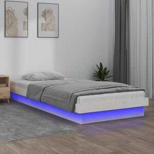 vidaXL Rama łóżka z LED, biała, 100x200 cm, lite drewno obraz