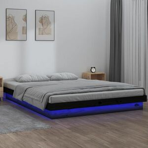 vidaXL Rama łóżka z LED, czarna, 140x190 cm, lite drewno obraz