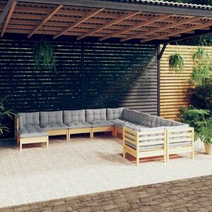 vidaXL 11-cz. zestaw wypoczynkowy do ogrodu, szare poduszki, sosna obraz