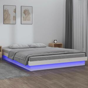 vidaXL Rama łóżka z LED, biała, 120x200 cm, lite drewno obraz