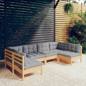 vidaXL 6-cz. zestaw wypoczynkowy do ogrodu, szare poduszki, sosnowy obraz
