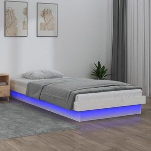 vidaXL Rama łóżka z LED, biała, 90x190 cm, pojedyncza, lite drewno obraz