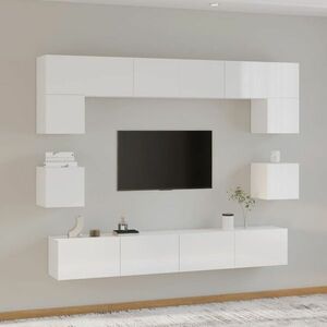 vidaXL 8-częściowy zestaw szafek telewizyjnych, biały z połyskiem obraz