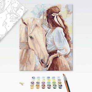 Malowanie po numerach szlachetna dama z koniem obraz