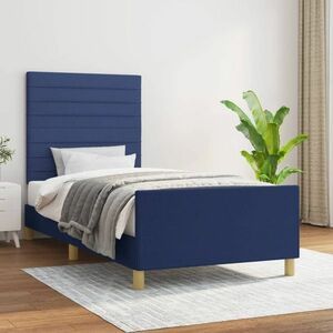 vidaXL Rama łóżka z zagłówkiem, niebieska, 100x200 cm, obita tkaniną obraz