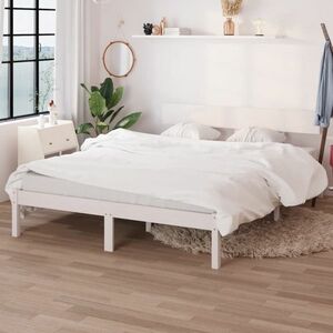 vidaXL Rama łóżka, biała, lite drewno, 135x190 cm, podwójna obraz