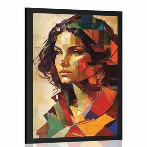 Plakat profil kobiety w patchworkowym wzorze obraz