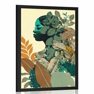 Plakat kobieta pokryta liśćmi obraz
