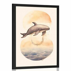 Plakat marzycielski wieloryb o zachodzie słońca obraz
