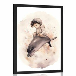 Plakat rozmarzony chłopiec z delfinem obraz