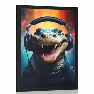 Plakat aligatora ze słuchawkami obraz