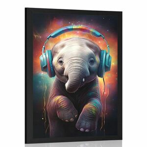 Plakat słoń ze słuchawkami obraz