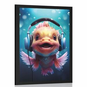 Plakat ryba ze słuchawkami obraz