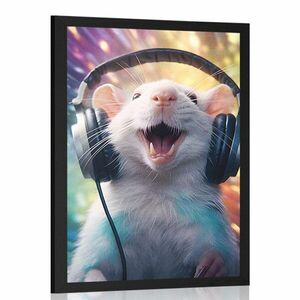 Plakat szczur ze słuchawkami obraz