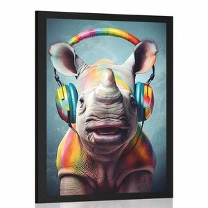 Plakat nosorożec ze słuchawkami obraz
