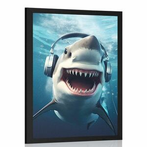 Plakat rekin ze słuchawkami obraz