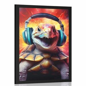 Plakat żółw ze słuchawkami obraz