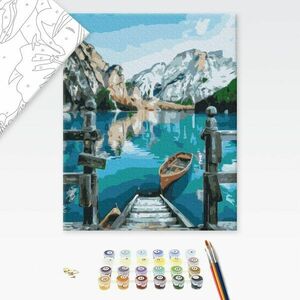 Malowanie po numerach łódka nad jeziorem obraz