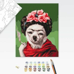 Malowanie po numerach pies z papierosem inspirowane Fridą obraz
