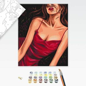 Malowanie po numerach kobieta w czerwonej sukience obraz