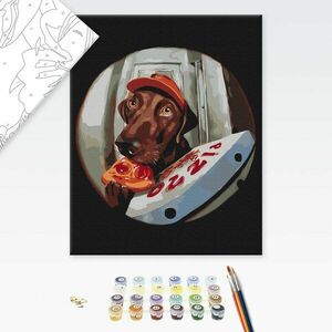 Malowanie po numerach pies z pizzą obraz