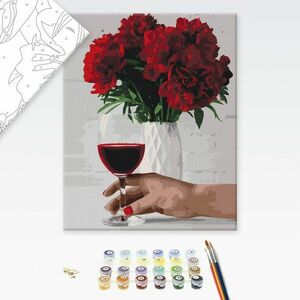 Malowanie po numerach kwiaty piwonii przy lampce wina obraz