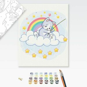 Malowanie po numerach dla dzieci kot na chmurze obraz