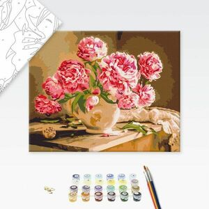 Malowanie po numerach kwiaty piwonii w przytulnym otoczeniu obraz