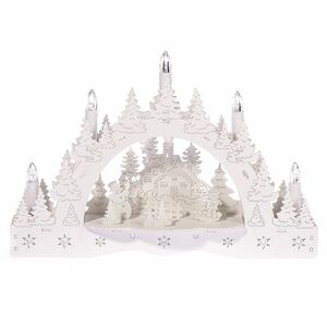 Świecznik świąteczny LED Zimowa kraina, kościół i karmnik, 35 x 23 x 7, 5 cm obraz