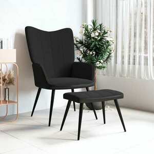 vidaXL Fotel z podnóżkiem, czarny, obity aksamitem i PVC obraz