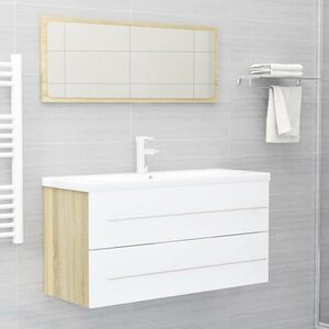 vidaXL 2-częściowy zestaw mebli łazienkowych, biel i dąb sonoma, płyta obraz