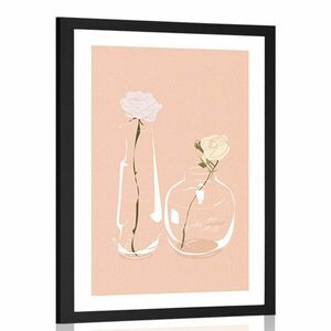 Plakat z passepartout minimalistyczne kwiaty w wazonie obraz