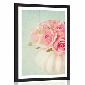 Plakat z passe-partout róże w wazonie obraz