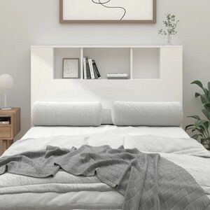 vidaXL Wezgłowie łóżka z półkami, biel z połyskiem, 120x18, 5x102, 5 cm obraz