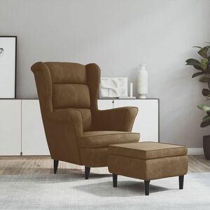 vidaXL Fotel z podnóżkiem, brązowy, tapicerowany tkaniną obraz