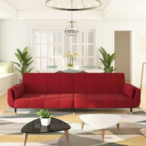 vidaXL 2-osobowa kanapa z 2 poduszkami, winna czerwień, aksamitna obraz