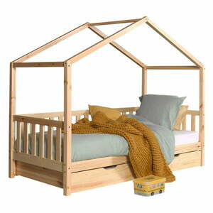 Łóżko dziecięce z litego drewna sosnowego w kształcie domku z wysuwanym łóżkiem ze schowkiem 90x200 cm DALLAS – Vipack obraz