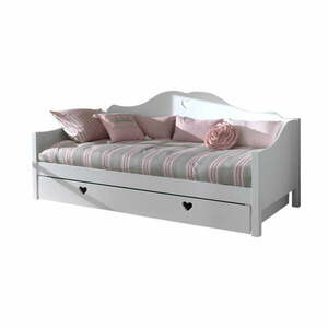 Białe łóżko dziecięce z litego drewna sosnowego z wysuwanym łóżkiem ze schowkiem 90x200 cm AMORI – Vipack obraz
