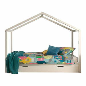 Białe łóżko dziecięce z litego drewna sosnowego w kształcie domku z wysuwanym łóżkiem ze schowkiem 90x200 cm DALLAS – Vipack obraz