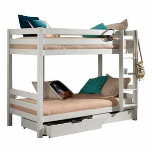 Białe piętrowe łóżko dziecięce z litego drewna sosnowego ze schowkiem PINO – Vipack obraz