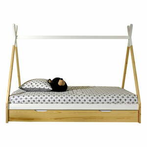 Biało-naturalne łóżko dziecięce z litego drewna sosnowego w kształcie domku ze schowkiem 90x200 cm TIPI – Vipack obraz