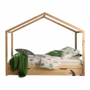 Łóżko dziecięce z litego drewna sosnowego w kształcie domku z wysuwanym łóżkiem ze schowkiem 90x200 cm DALLAS – Vipack obraz