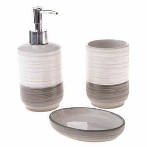 Biało-szary zestaw akcesoriów łazienkowych ceramiczny – Dakls obraz