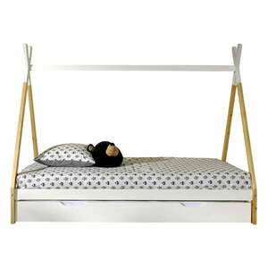 Biało-naturalne łóżko dziecięce z litego drewna sosnowego w kształcie domku ze schowkiem 90x200 cm TIPI – Vipack obraz