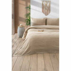 Beżowy bawełniany zestaw narzuty na łóżko i poszewki na poduszkę 210x220 cm Sedef – Mijolnir obraz