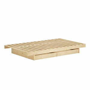 Naturalne łóżko dwuosobowe z litego drewna sosnowego ze schowkiem i stelażem 140x200 cm Kanso – Karup Design obraz