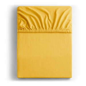 Żółte dżersejowe prześcieradło DecoKing Amber Collection, 180/200x200 cm obraz