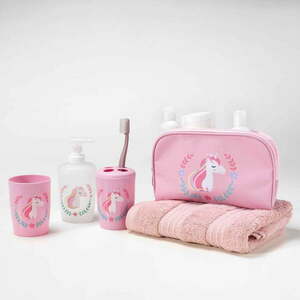Różowy plastikowy zestaw akcesoriów łazienkowych Zoelie – douceur d'intérieur obraz