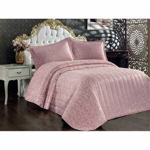 Różowy bawełniany pikowany zestaw narzuty na łóżko dwuosobowe i poszewek na poduszkę 240x260 cm Bulut – Mijolnir obraz