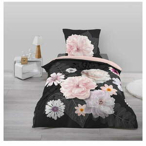 Czarno-różowa bawełniana pościel jednoosobowa 140x200 cm Floral – douceur d'intérieur obraz